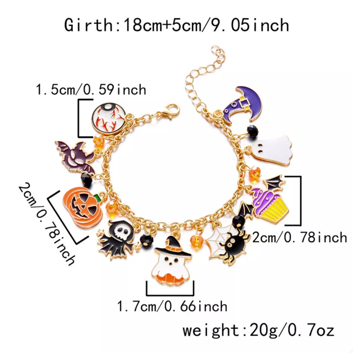 Fashorio 18K Gold-Plated Halloween Charm Bracelet