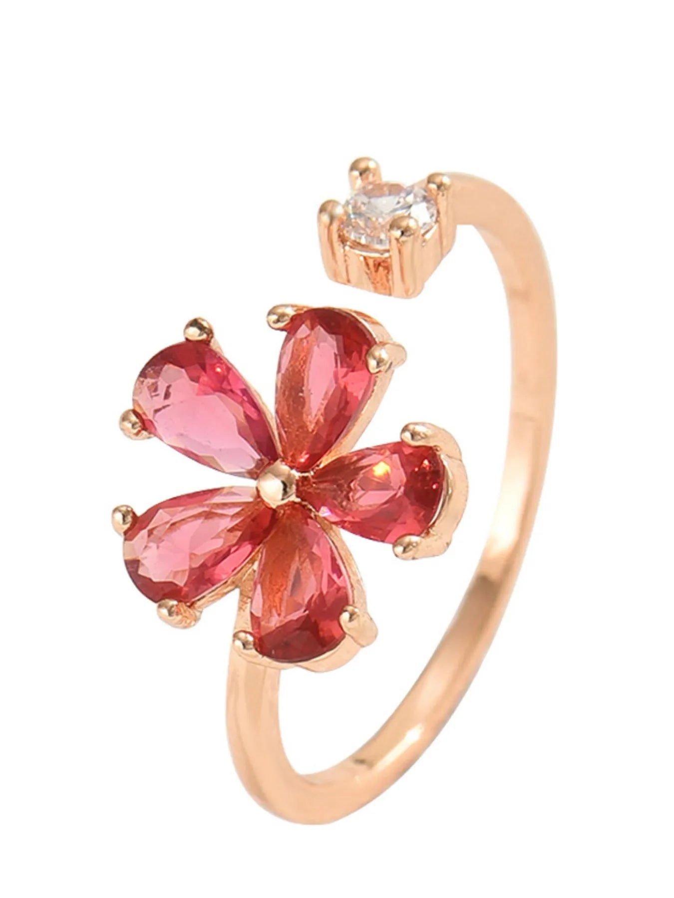 Fashorio 18K Gold-Plated Stainless Steel Zircon Flower Ring
