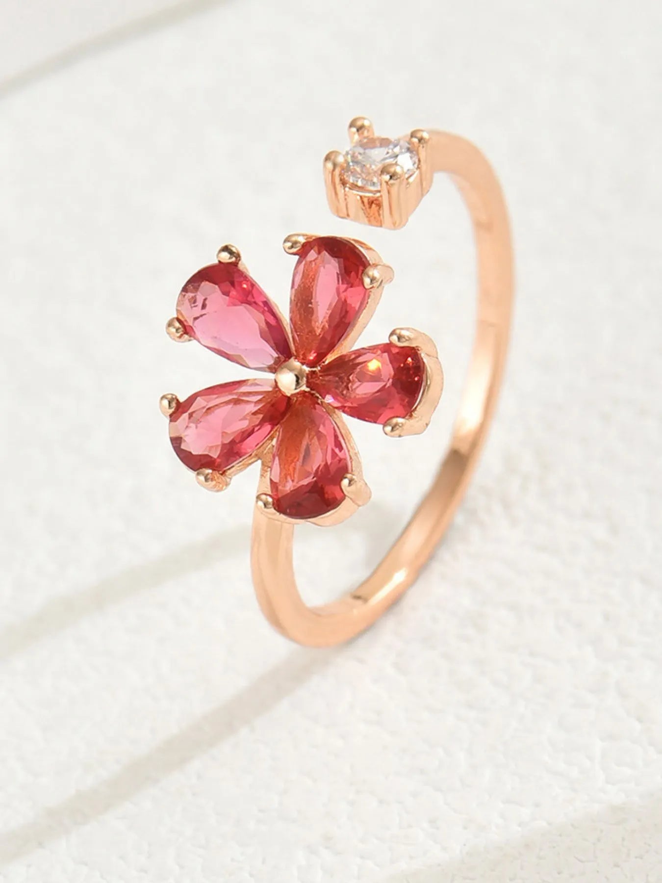Fashorio 18K Gold-Plated Stainless Steel Zircon Flower Ring