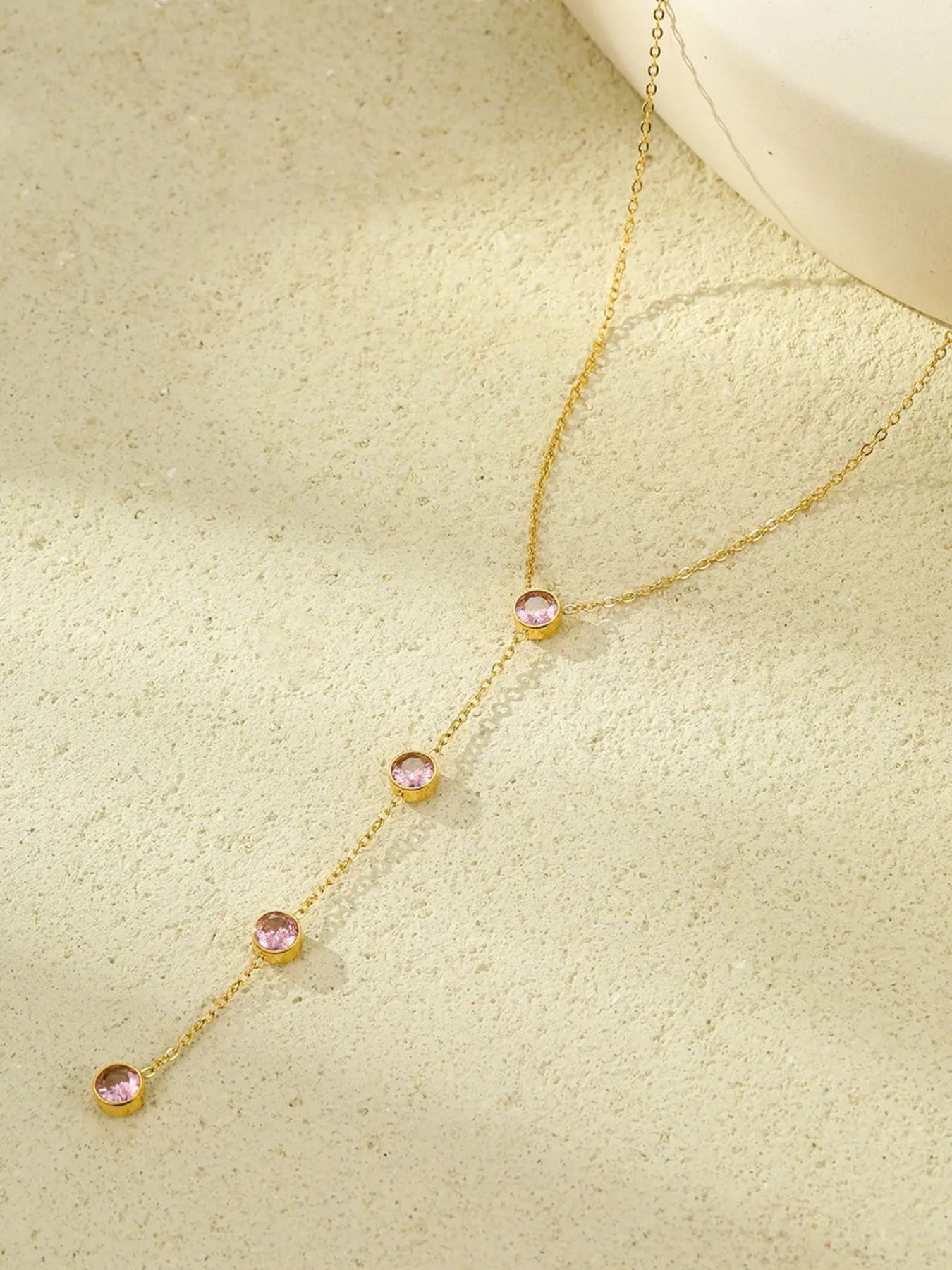 Fashorio 18K Gold-Plated Stainless Steel Zircon Y-Drop Necklace