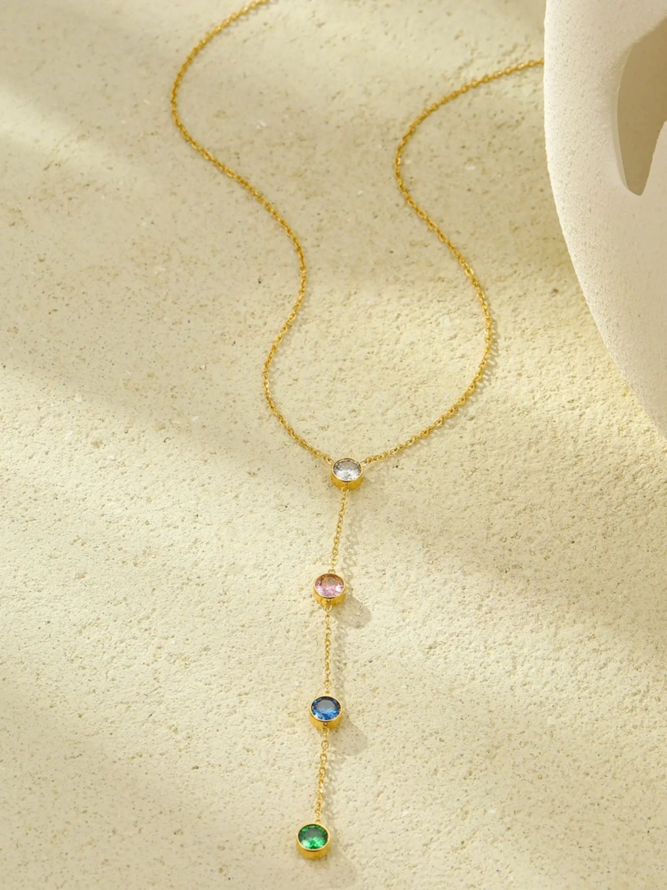 Fashorio 18K Gold-Plated Stainless Steel Zircon Y-Drop Necklace