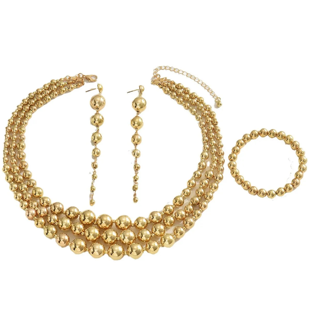 Fashorio 18K Stainless Steel Beaded Multi-Layered Necklace Bracelet Earrings Jewelry Set