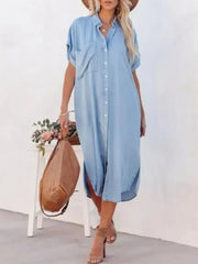 Fashorio 1907 Color / S Button Down Denim Midi Shirt Dress