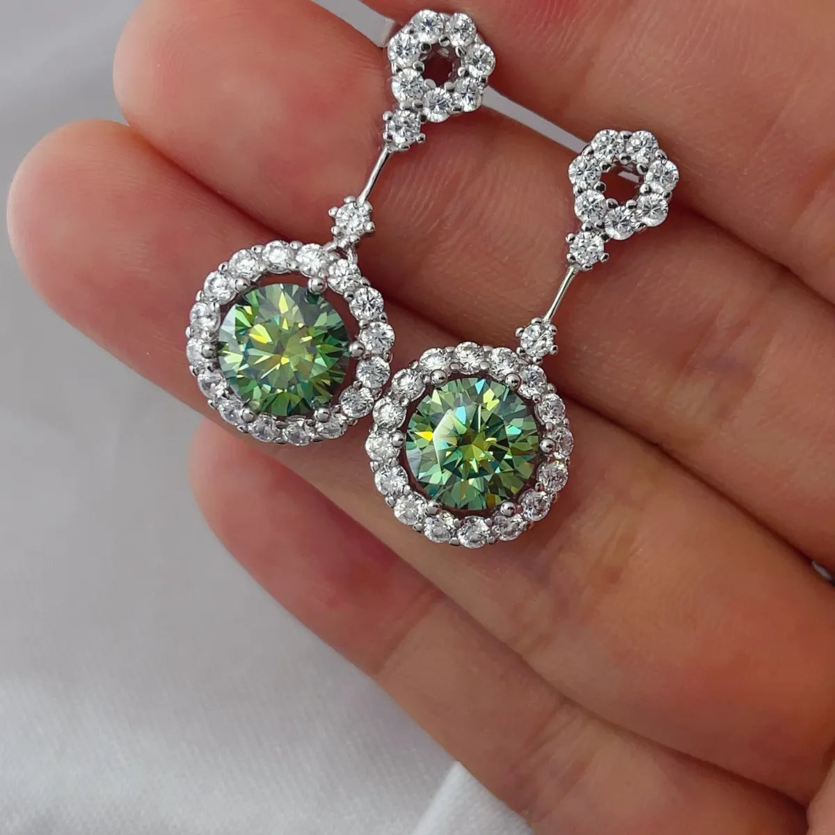 Fashorio 4 Carat Crystal Drop Dangle Earrings with Round Halo Design