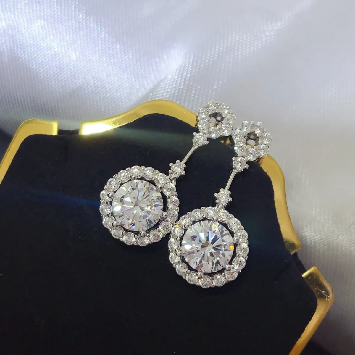 Fashorio 4 Carat Crystal Drop Dangle Earrings with Round Halo Design