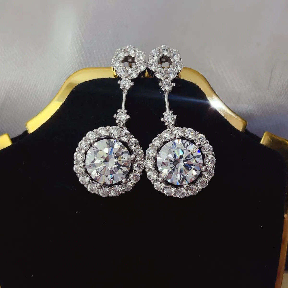 Fashorio 4 Carat Crystal Drop Dangle Earrings with Round Halo Design