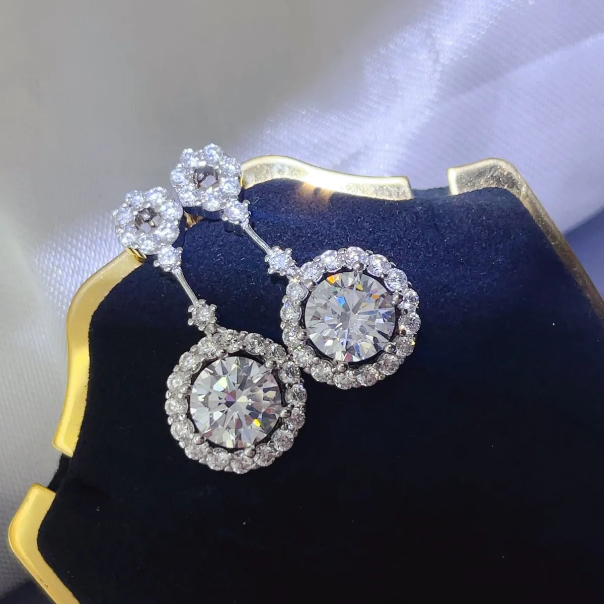 Fashorio 4 Carat Crystal Drop Dangle Earrings with Round Halo Design