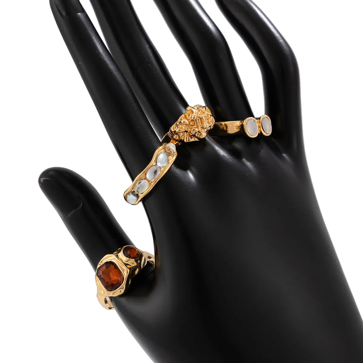 Fashorio 4-Piece Stainless Steel Inlaid Rhinestone Ring