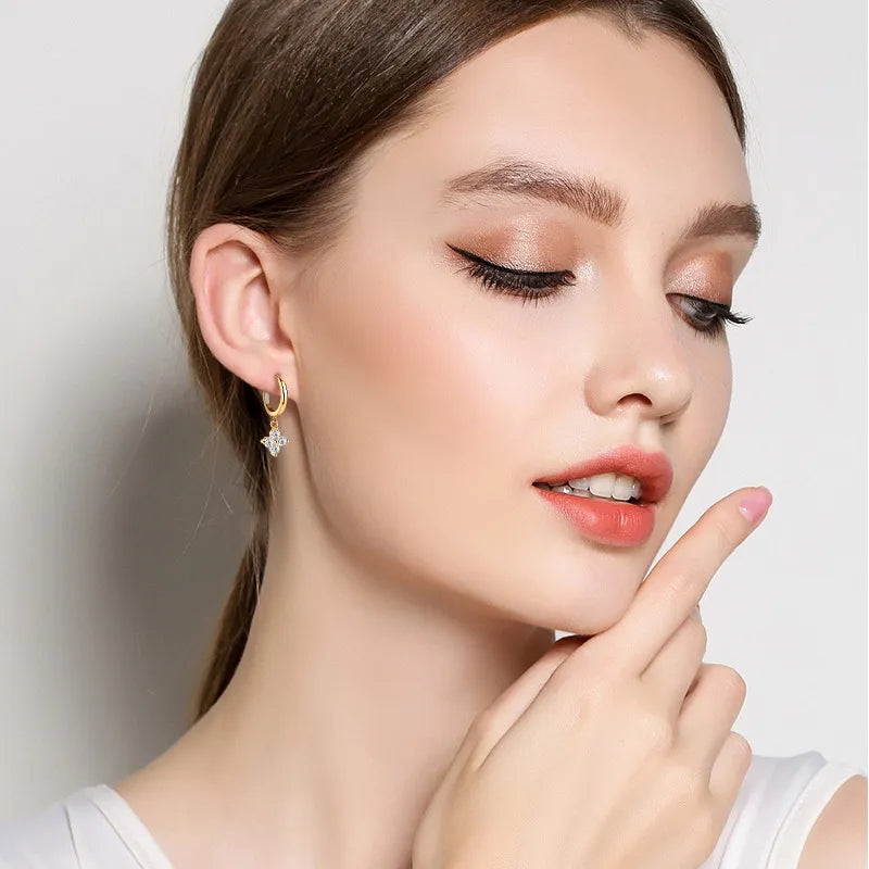 Fashorio 925 Sterling Silver Moissanite Hoop Drop Earrings