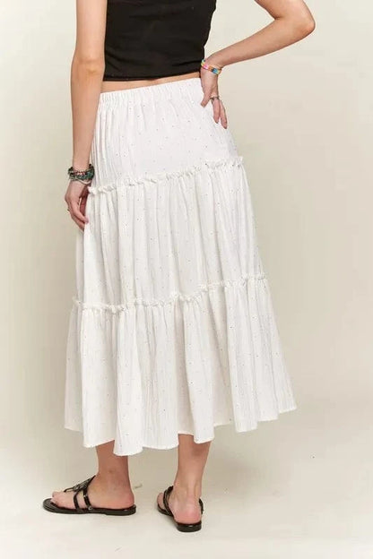 ADORA Rhinestone Accent Tiered Skirt - Fashorio