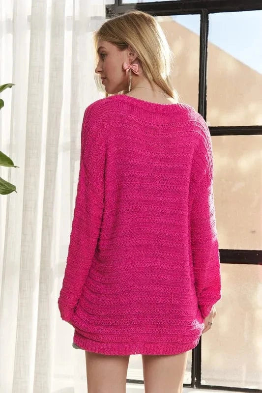 ADORA V-Neck Drop Shoulder Long Sleeve Sweater - Fashorio