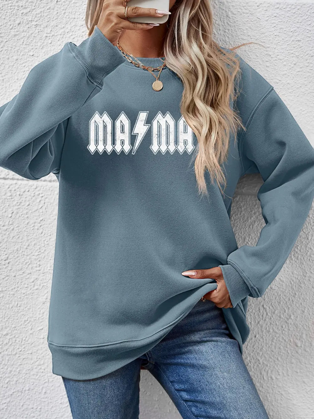 Fashorio Air Force Blue / S Letter Graphic Dropped Shoulder Sweatshirt