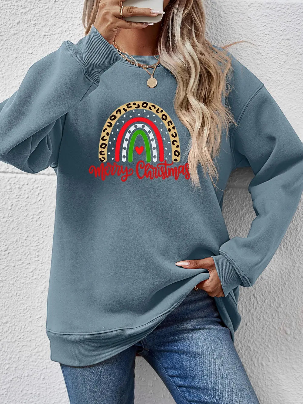 Fashorio Air Force Blue / S MERRY CHRISTMAS Graphic Sweatshirt