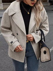 Fashorio Apricot / S Double-Breasted Wool Blend Casual Jacket