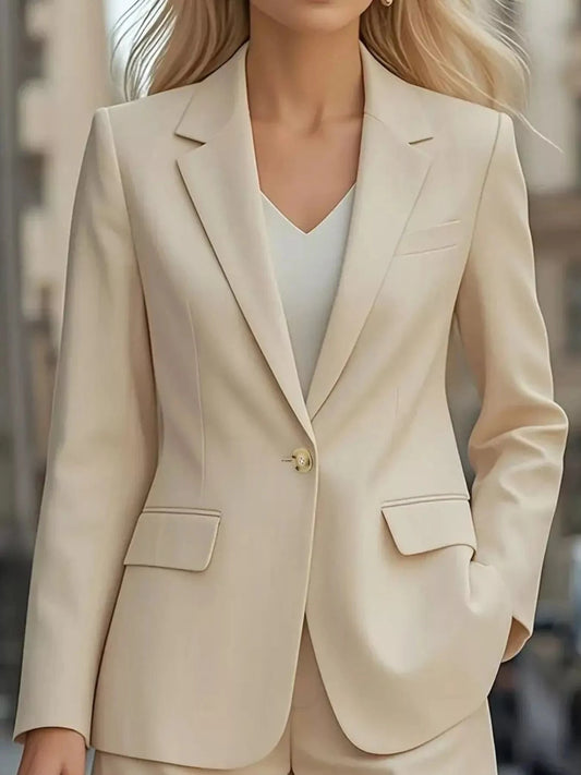Lapel Collar One Button Blazer Apricot - Fashorio