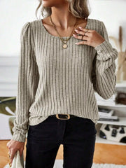 Fashorio Apricot / S Ribbed Knit Long Sleeve T-Shirt