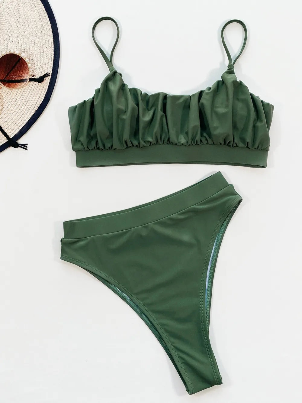 Fashorio Army Green / S Adjustable Strap Ruched Two-Piece Swim Set
