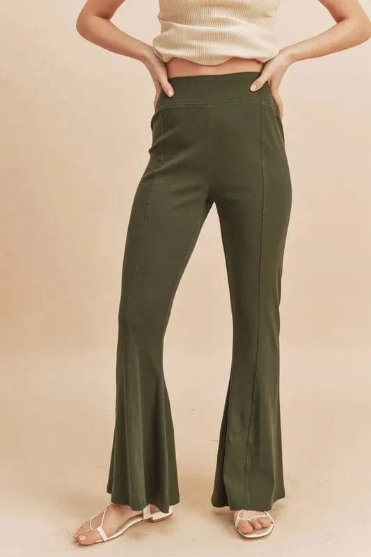 Aemi + Co High Waist Flare Pants Army Green - Fashorio