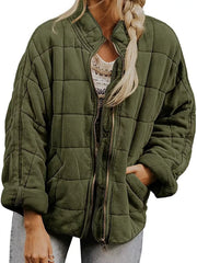 Fashorio Army Green / S Full Size Zip Up Quilted Bomber Jacket Plus Size