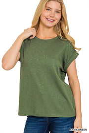 Fashorio ARMY GREEN / S Zenana Cotton Modal Slub Rolled Sleeve T-Shirt