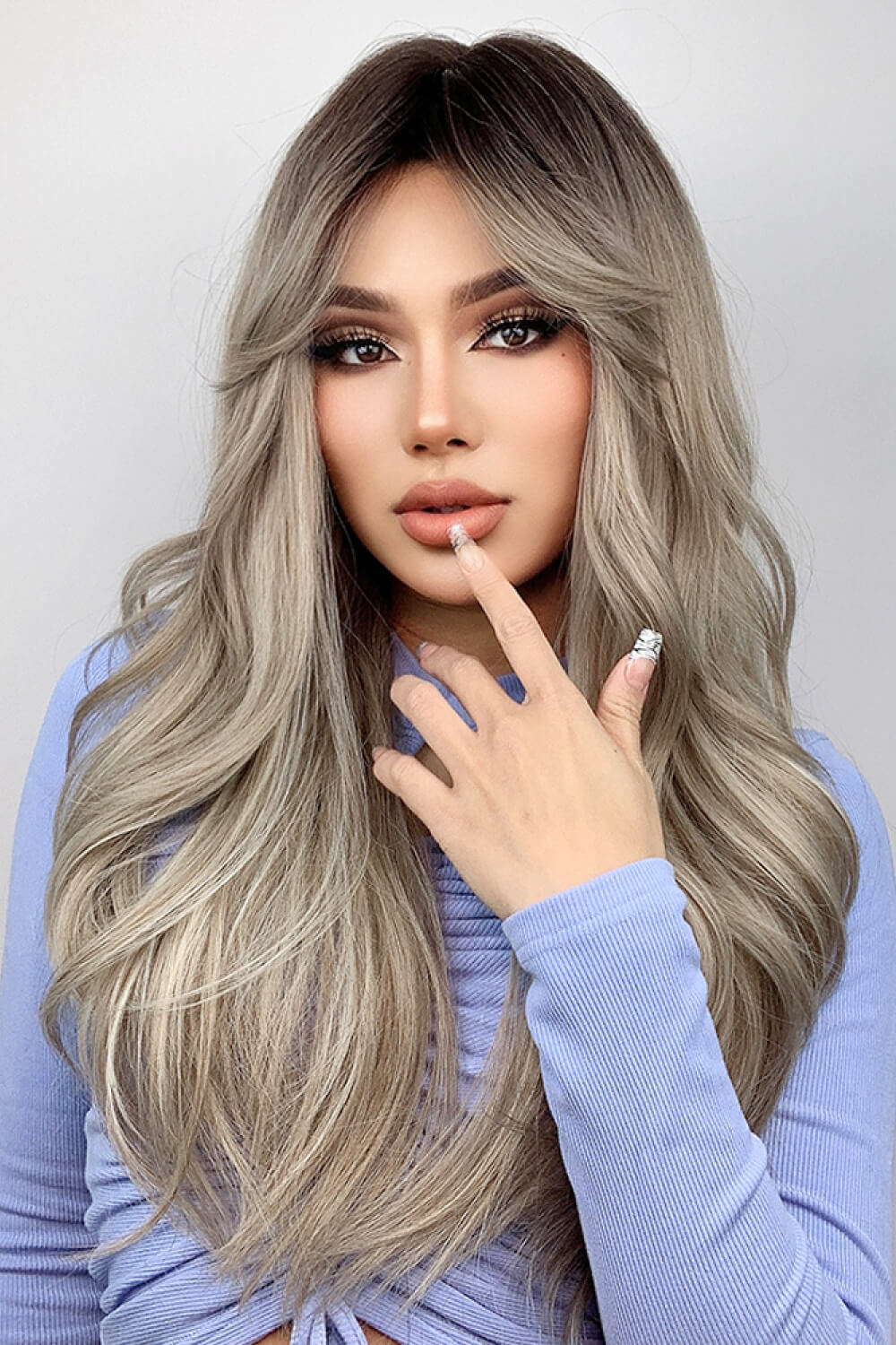 Fashorio Ash Blonde Balayage / One Size Full Machine Long Wave Wigs 26''