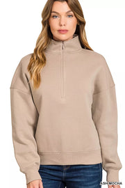 Fashorio ASH MOCHA / S Zenana Fleece High Neck Half Zip Sweatshirt
