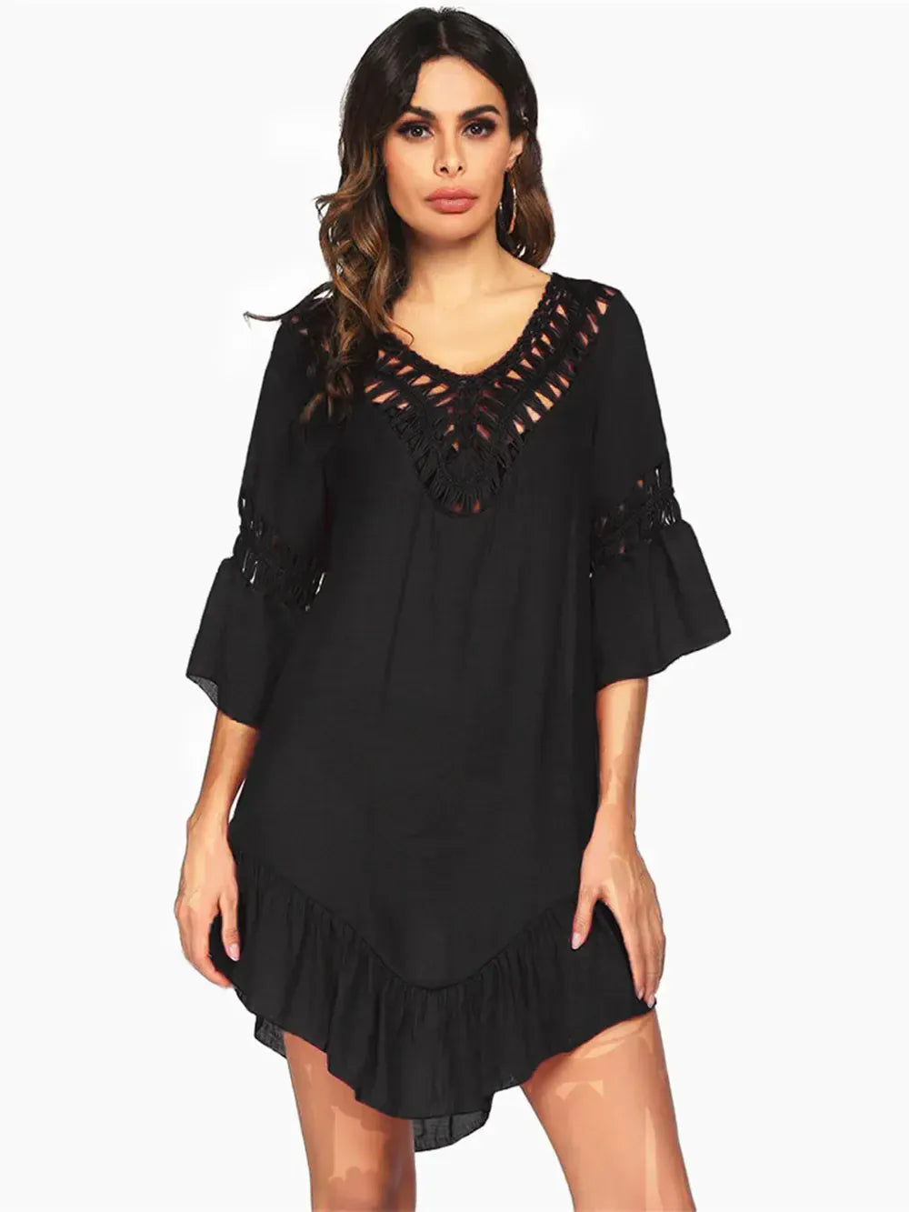 Fashorio Backless Cutout Three-Quarter Sleeve Cover Up