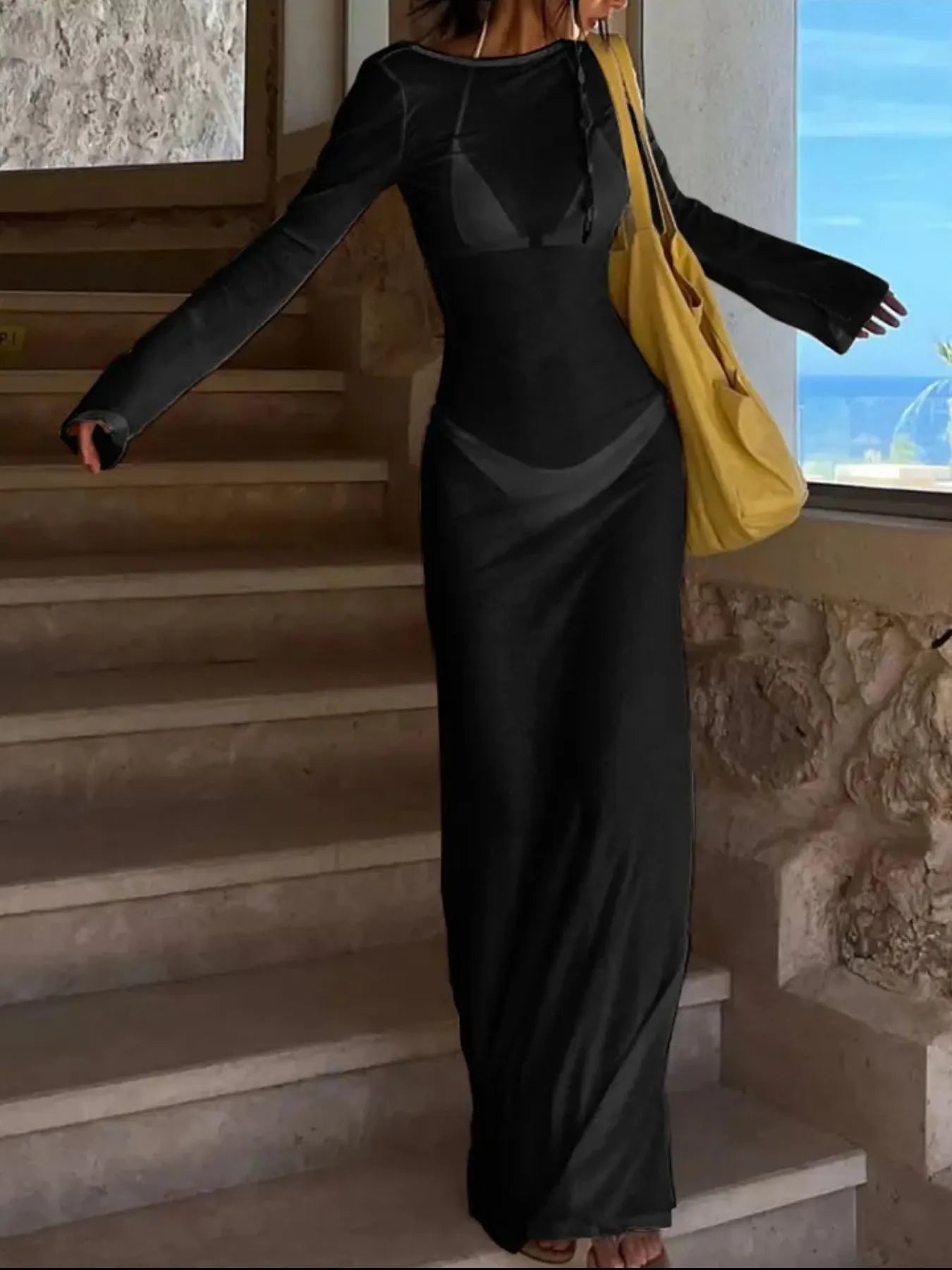 Fashorio Backless Long Sleeve Maxi Cover-Up