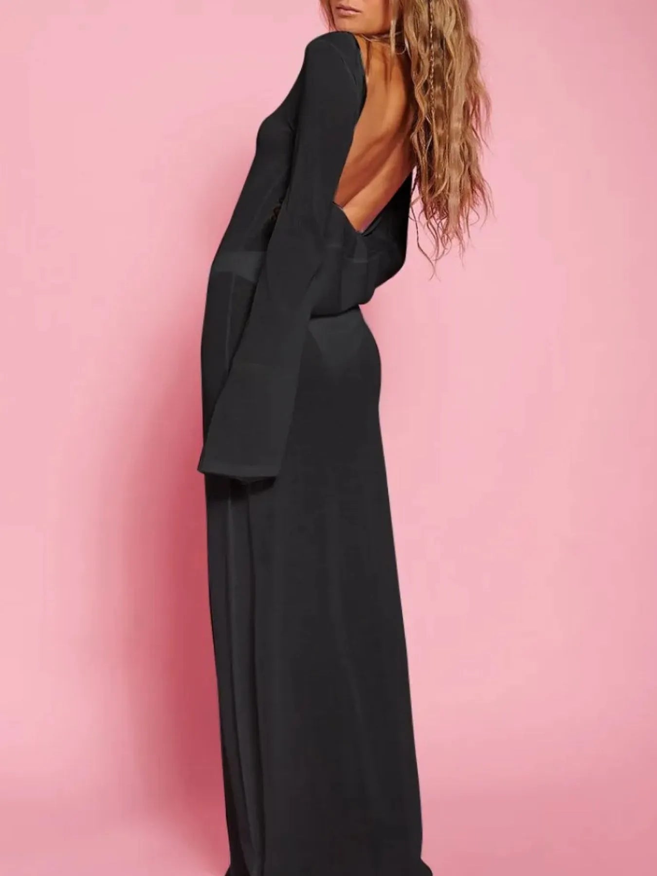 Fashorio Backless Long Sleeve Maxi Cover-Up