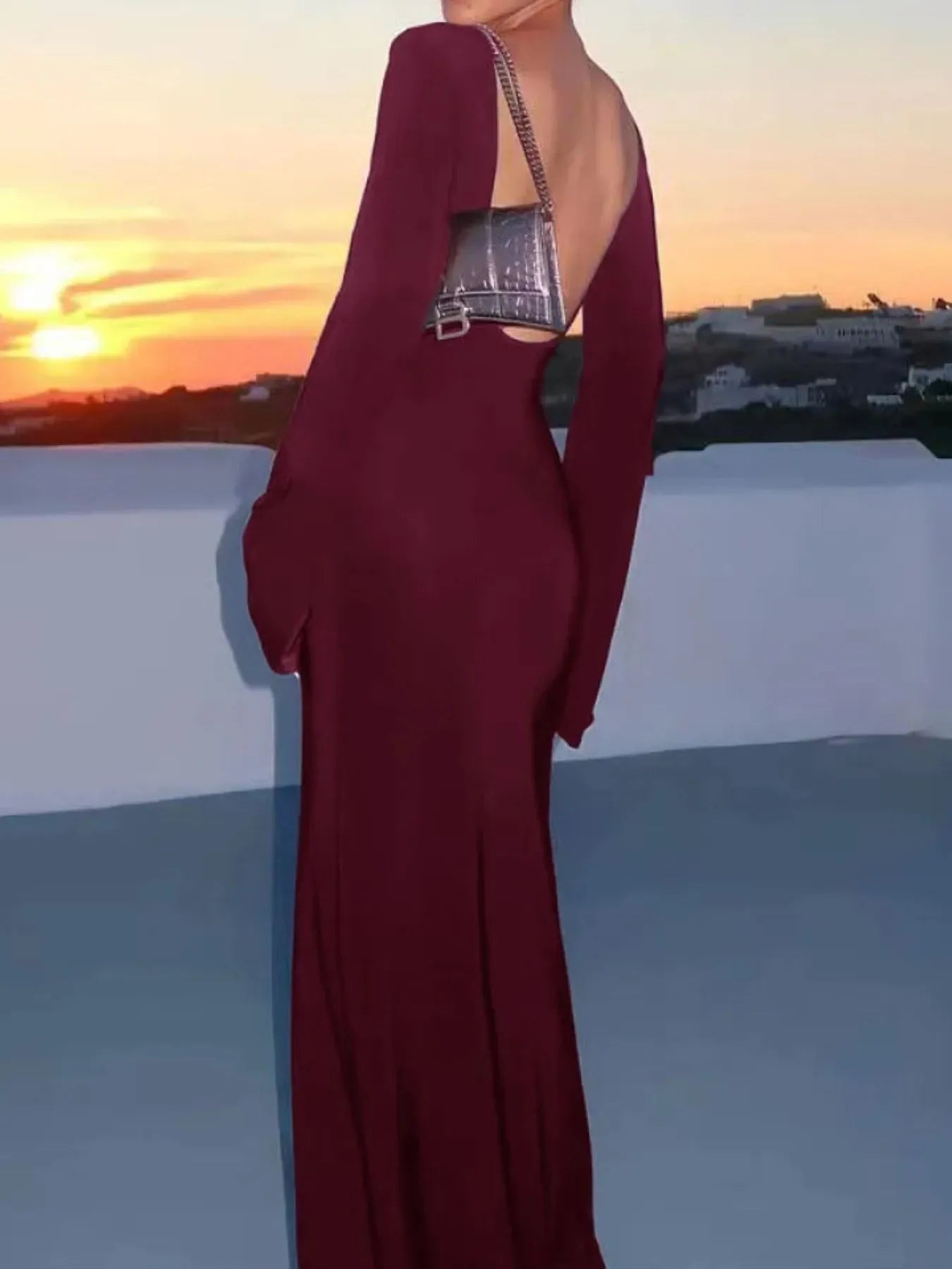 Fashorio Backless Long Sleeve Maxi Cover-Up