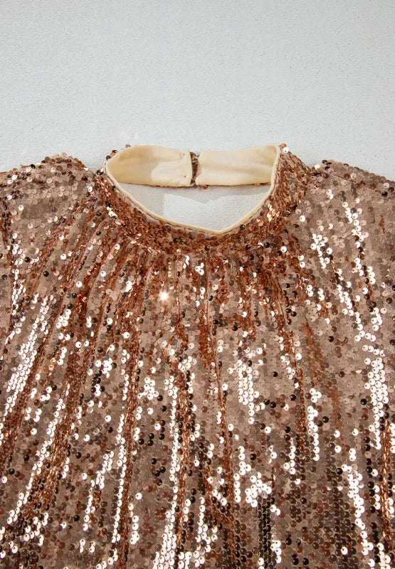 Fashorio Backless Sequin Mock Neck Long Sleeve Mini Dress