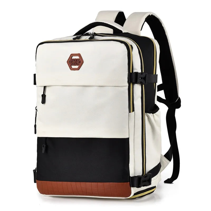 Fashorio Bags Beige / One Size Color Block Multi-Pockets Backpack Bag