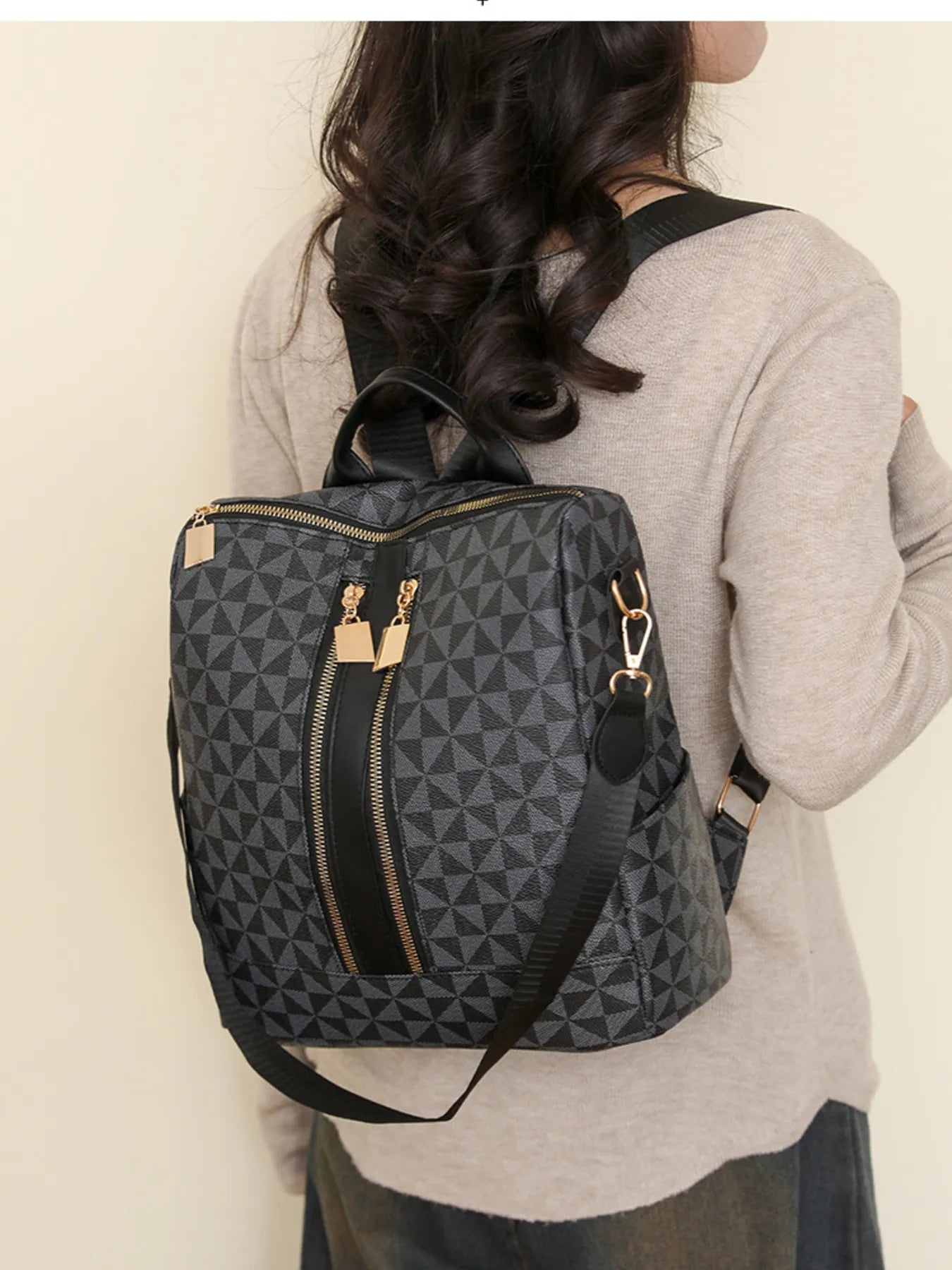 Fashorio Bags Black / One Size Geometric Pattern Backpack Bag