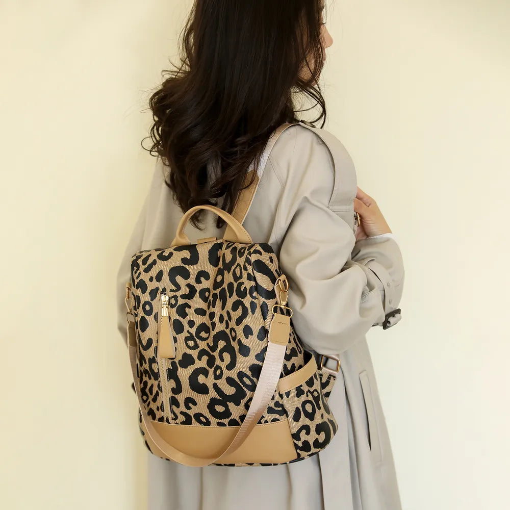 Fashorio Bags Camel / One Size Leopard PU Leather Backpack Bag