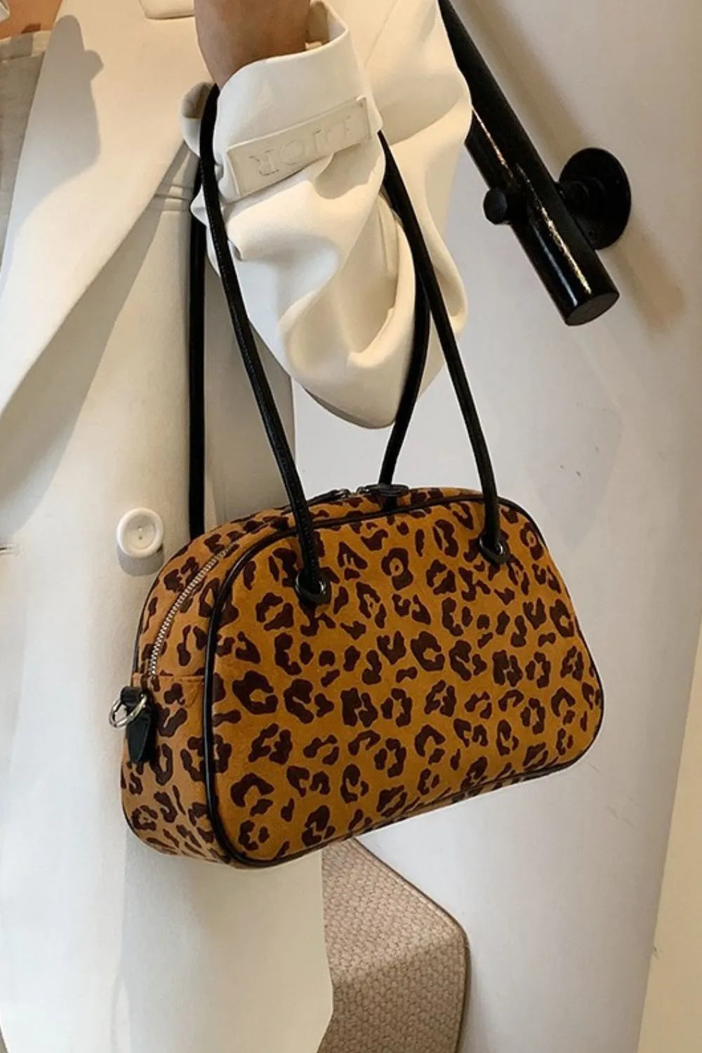 Fashorio Bags Caramel / One Size Leopard Suede Medium Shoulder Bag
