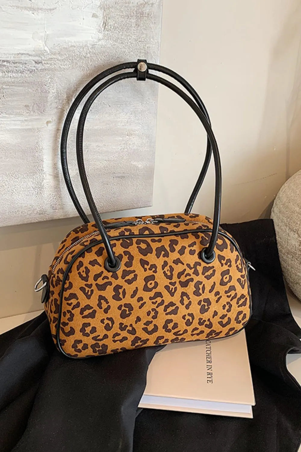Fashorio Bags Caramel / One Size Leopard Suede Medium Shoulder Bag