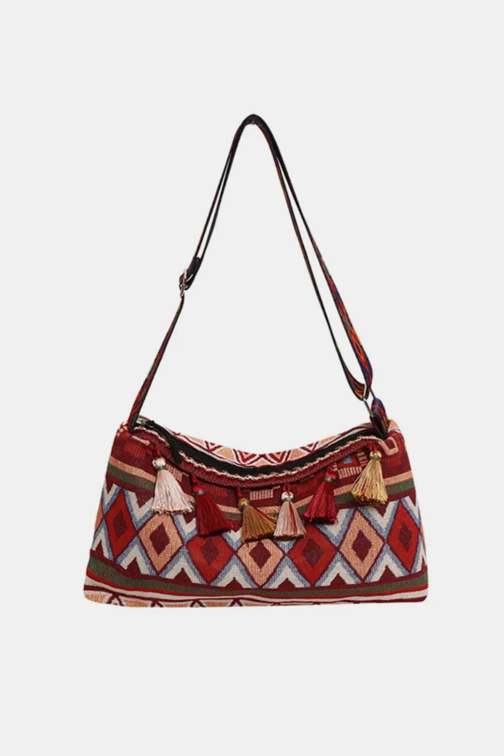 Fashorio Bags Deep Red / One Size Tassel Adjustable Strap Shoulder Bag