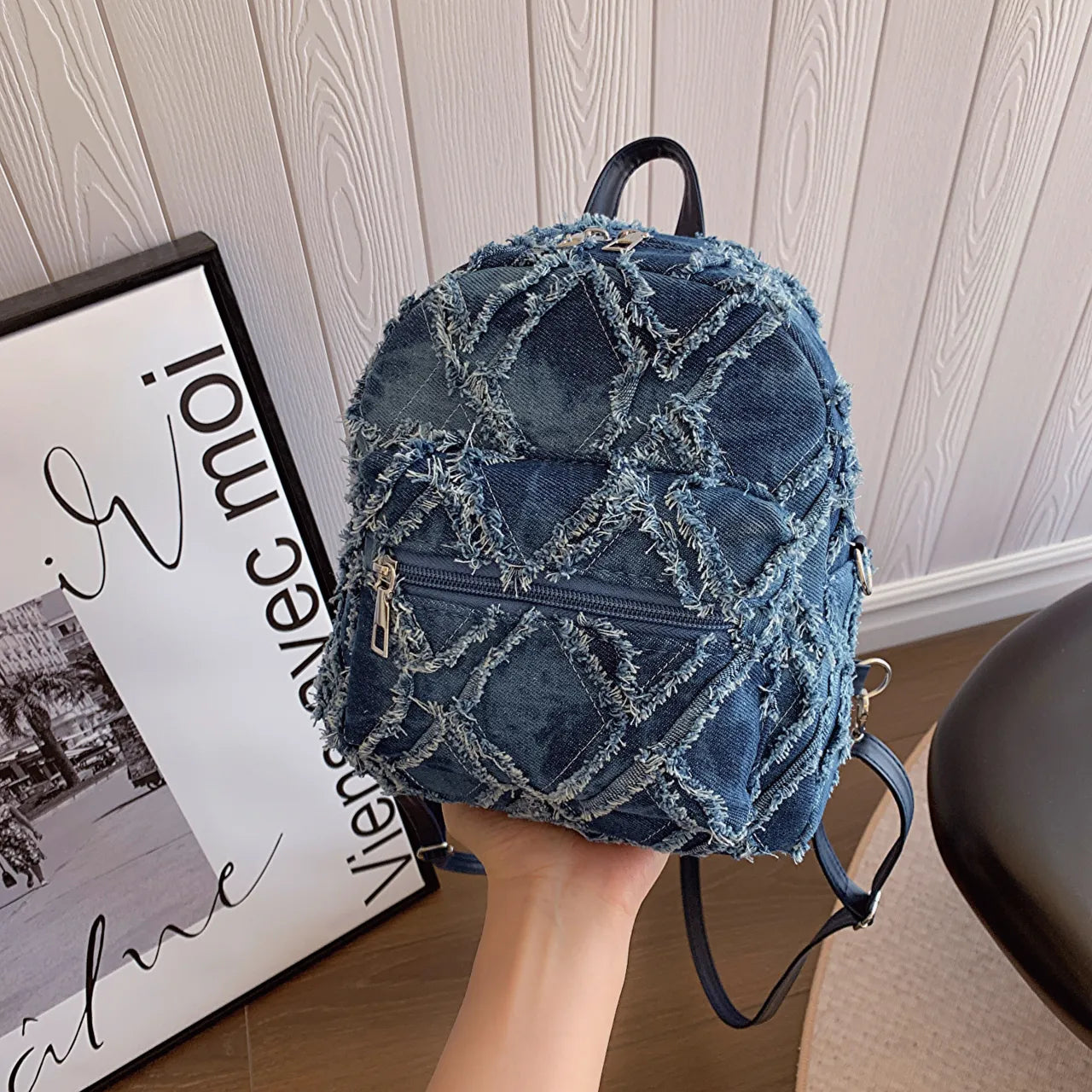 Fashorio Bags Dusty Blue / onesize Fringe Edge Mini Backpack Bag