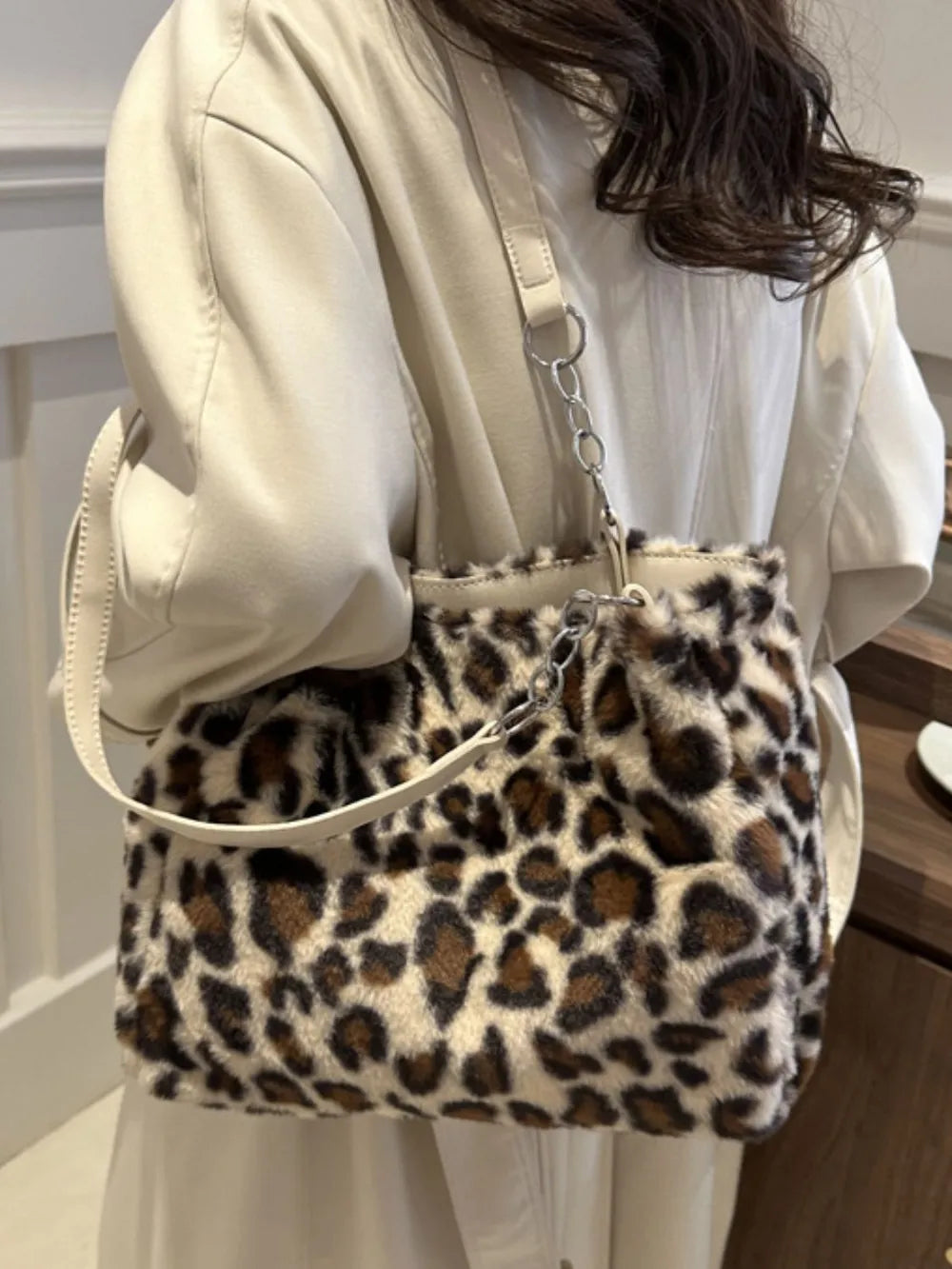 Fashorio Bags Faux Fur Leopard Shoulder Bag