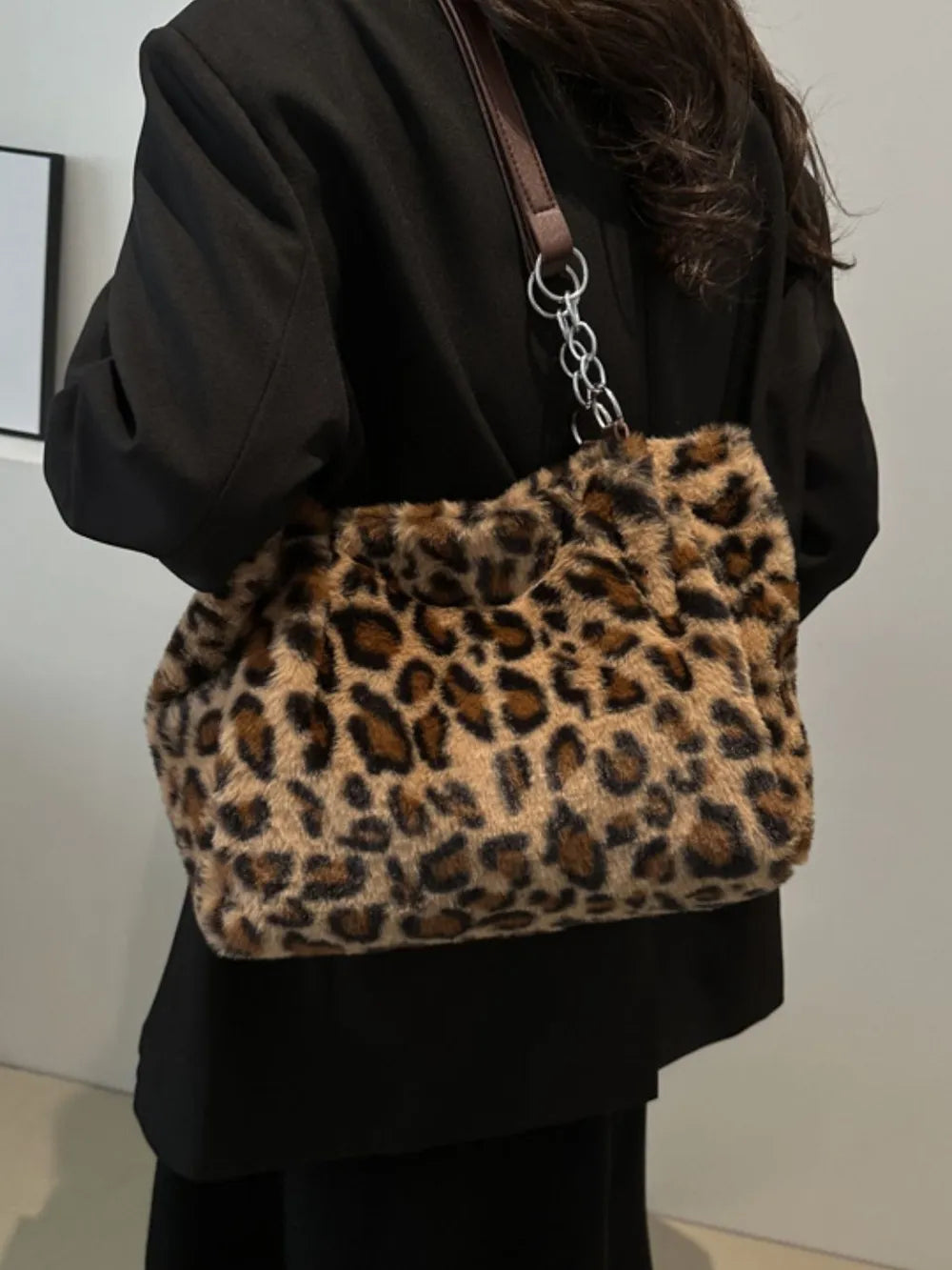 Fashorio Bags Faux Fur Leopard Shoulder Bag