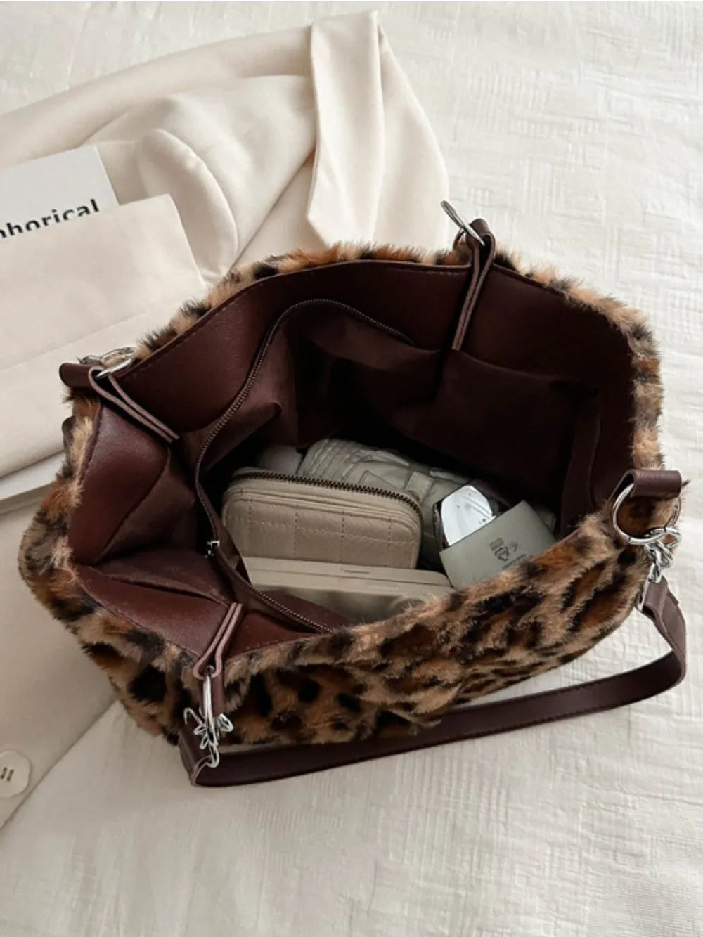 Fashorio Bags Faux Fur Leopard Shoulder Bag