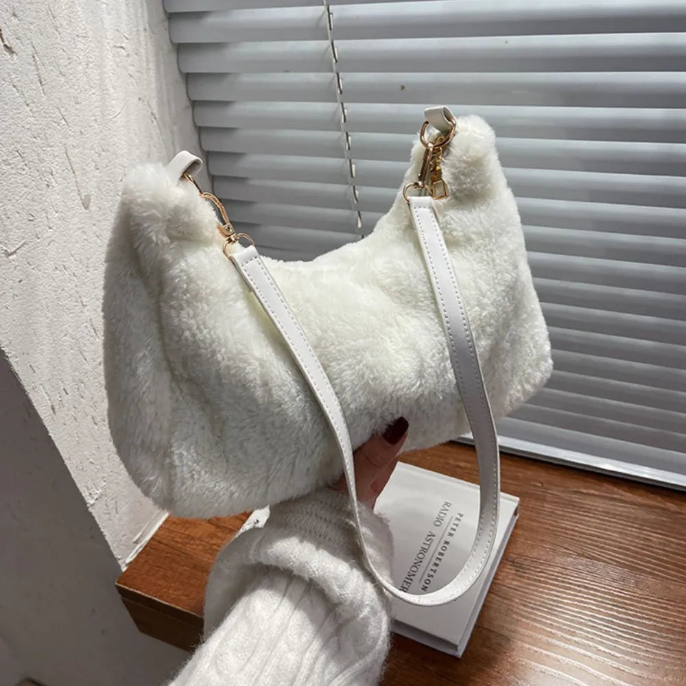 Fashorio Bags Ivory / One Size Faux Fur Removable Strap Shoulder Bag