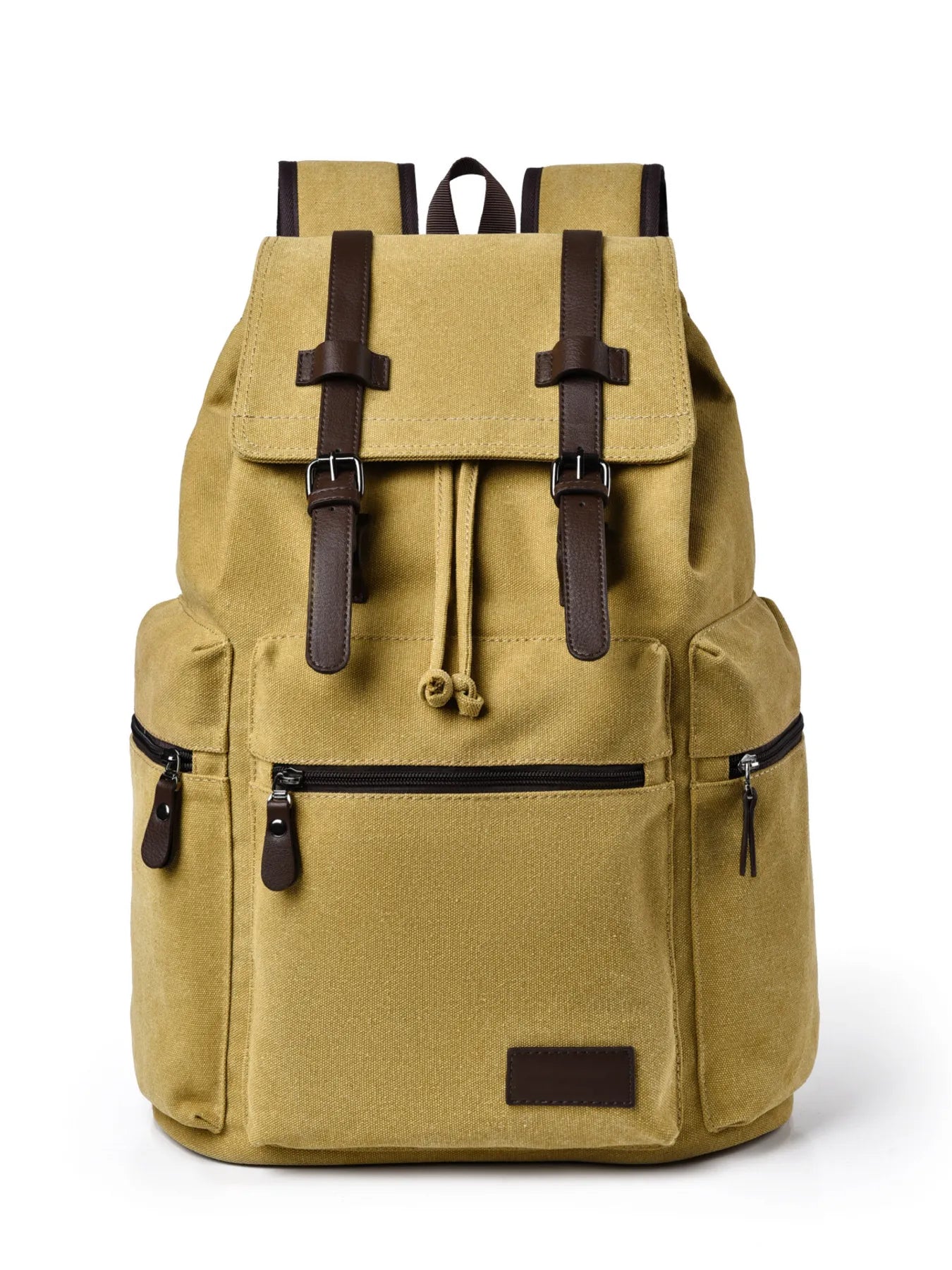 Fashorio Bags Khaki / One Size Canvas Backpack Bag with Buckle Straps