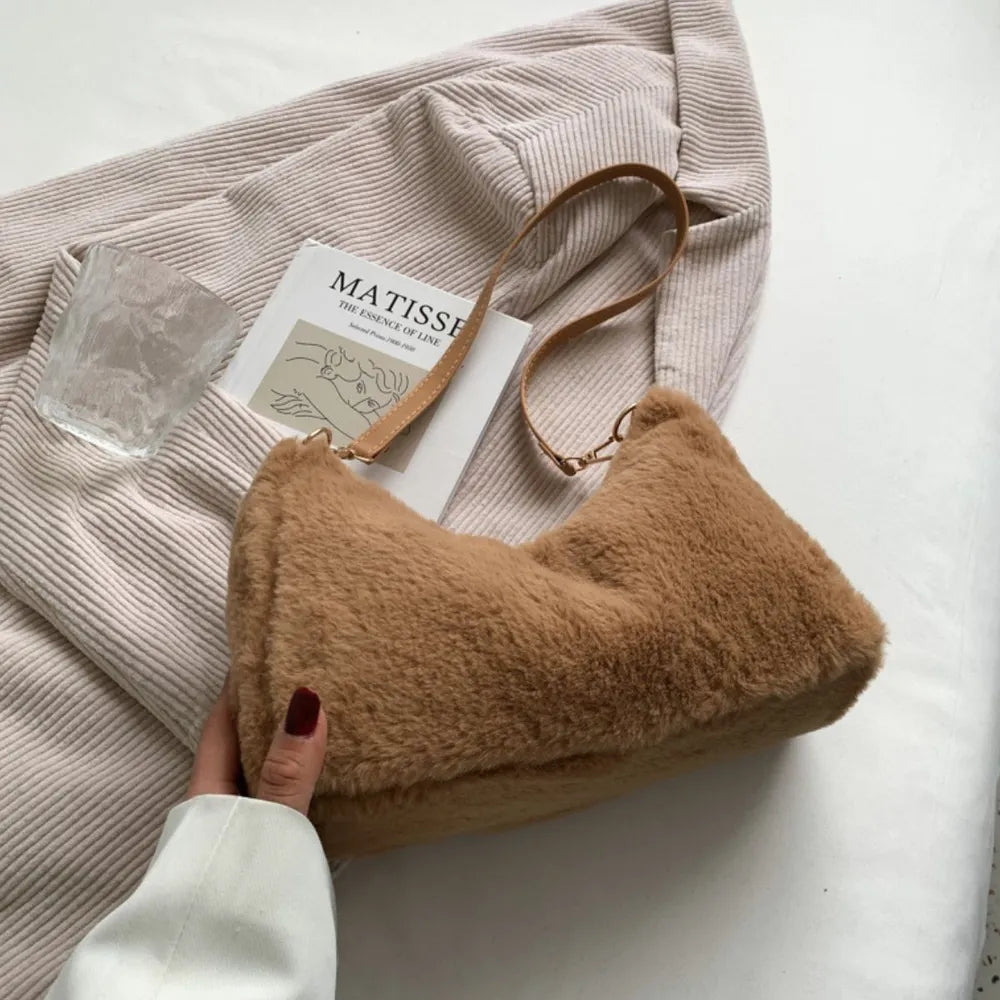 Fashorio Bags Khaki / One Size Faux Fur Removable Strap Shoulder Bag