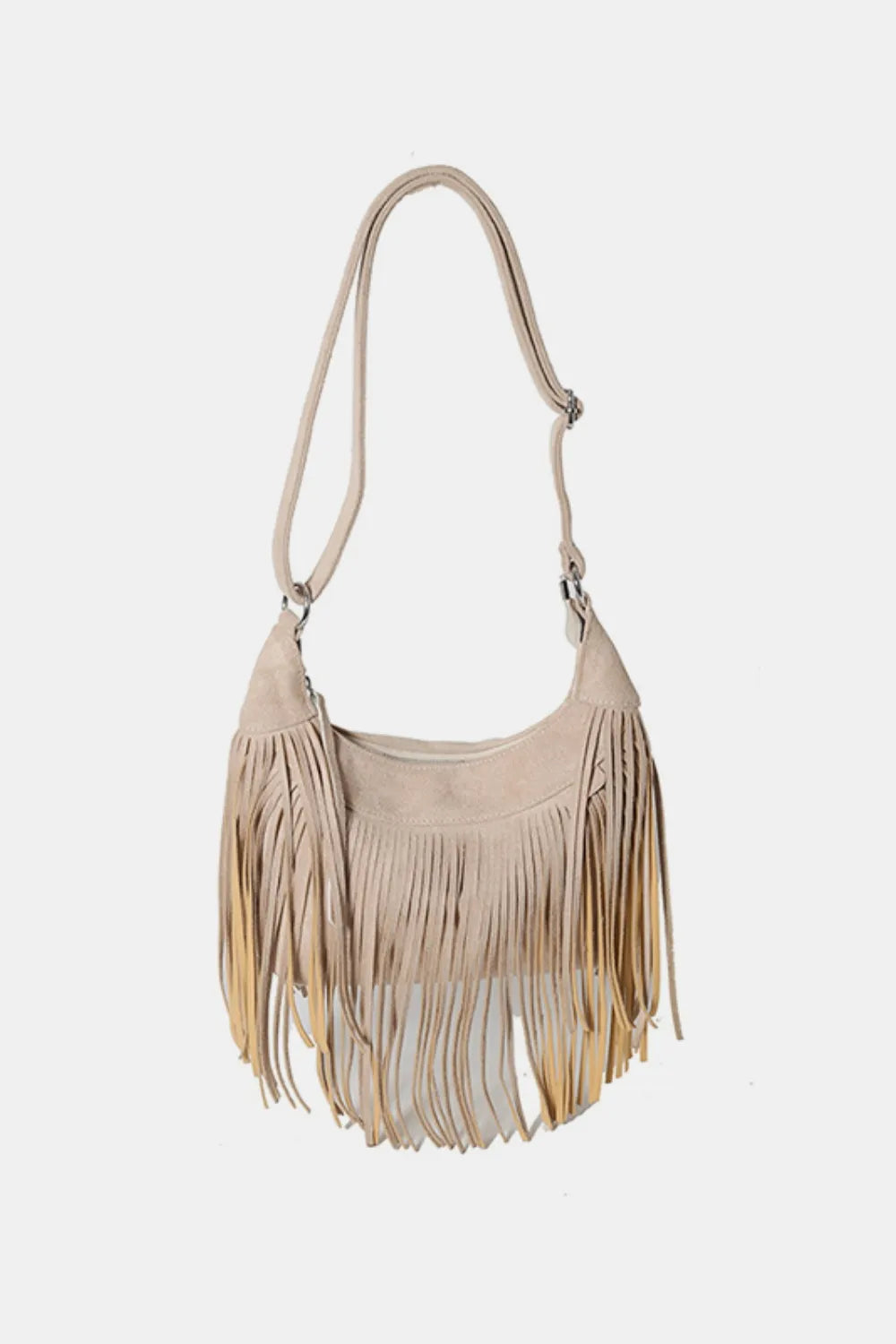 Fashorio Bags Khaki / One Size Suede Fringe Adjustable Strap Shoulder Bag