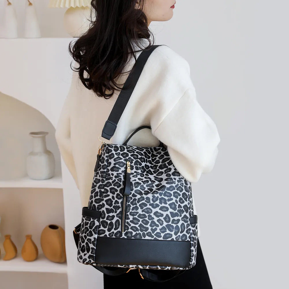 Fashorio Bags Leopard PU Leather Backpack Bag