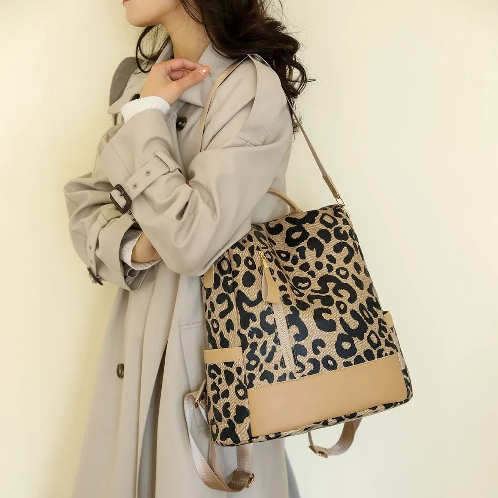 Fashorio Bags Leopard PU Leather Backpack Bag