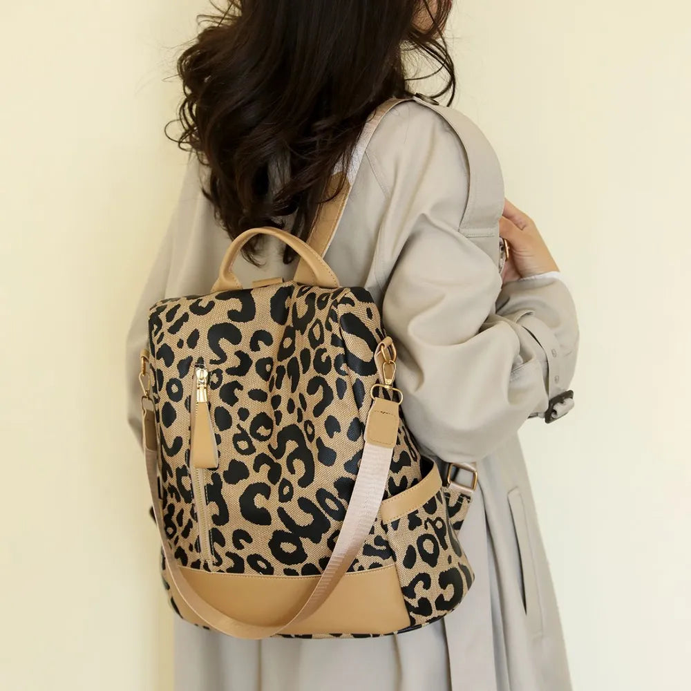 Fashorio Bags Leopard PU Leather Backpack Bag