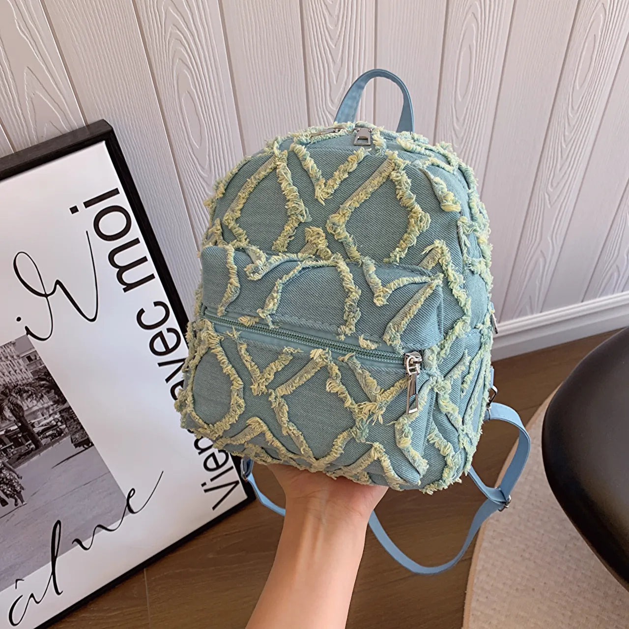 Fashorio Bags Light Blue / onesize Fringe Edge Mini Backpack Bag