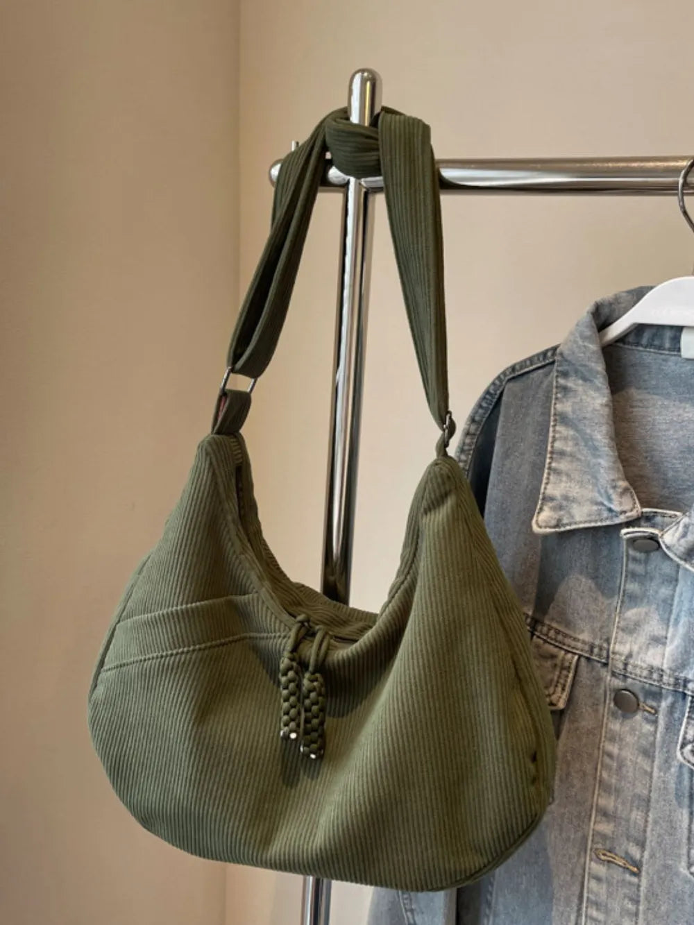 Fashorio Bags Moss / One Size Ribbed Adjustable Strap Shoulder Bag